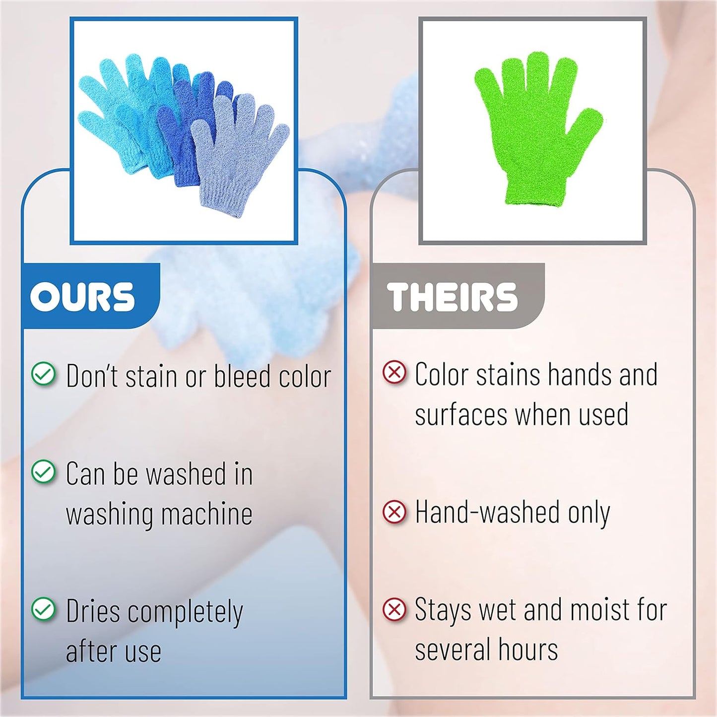 Slick- Exfoliating Gloves, 4 Pcs, Skin Exfoliator for Body, Bath / Scrub Gloves, Shower Accessories for Women, Exfoliation Mitt