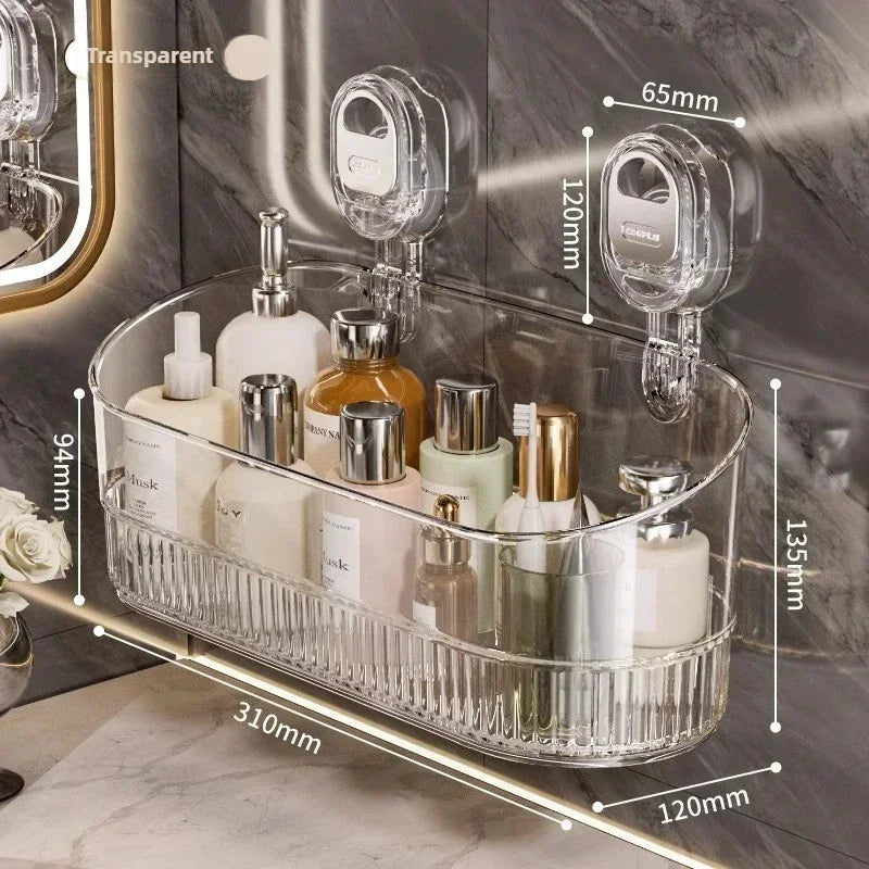 Shower Suction Cup Shelf Basket Light Glacier Pattern One Second Installation Bathroom Organizer Storage Rotating to Suck Remove